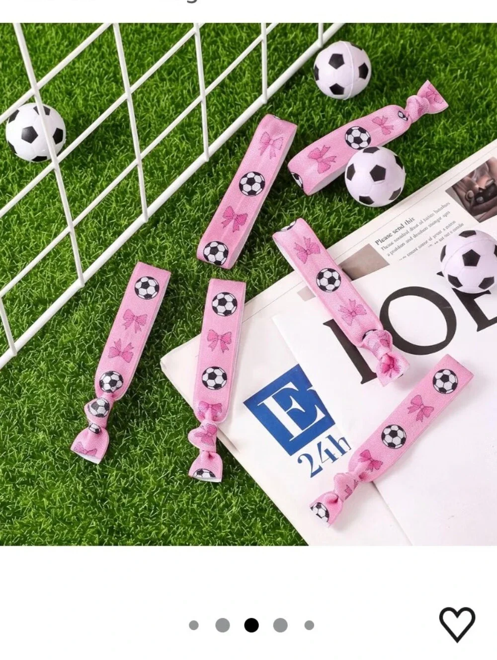 Soccer 24pcs Hair Ties Ponytail Holders Bracelet, Pink
